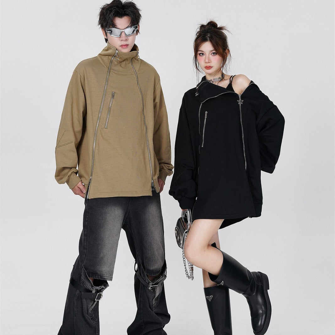 Couple's Double Zipper Neutral Loose Coat