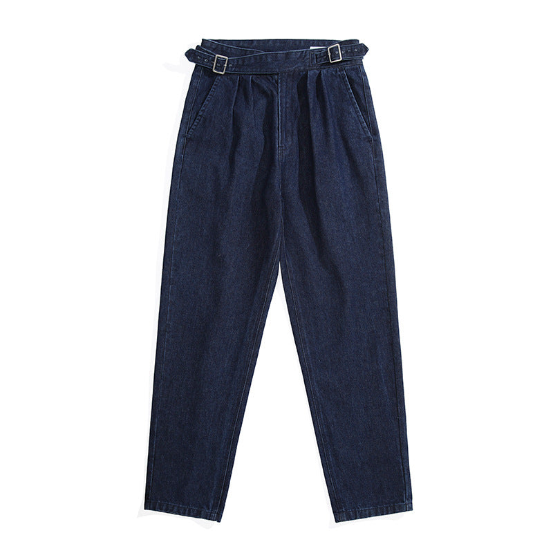 Blue Denim Straight High Waist Jeans For Men