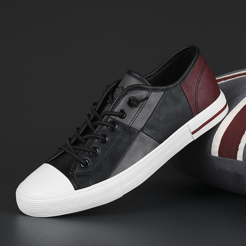 Men's New Fashionable All-match Color Matching Color Contrast Leather Shoes With Rubber Sole