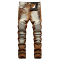 Motorcycle Pants Stretch Zipper Decorations Dyed Personalized Fashion Skinny Jeans