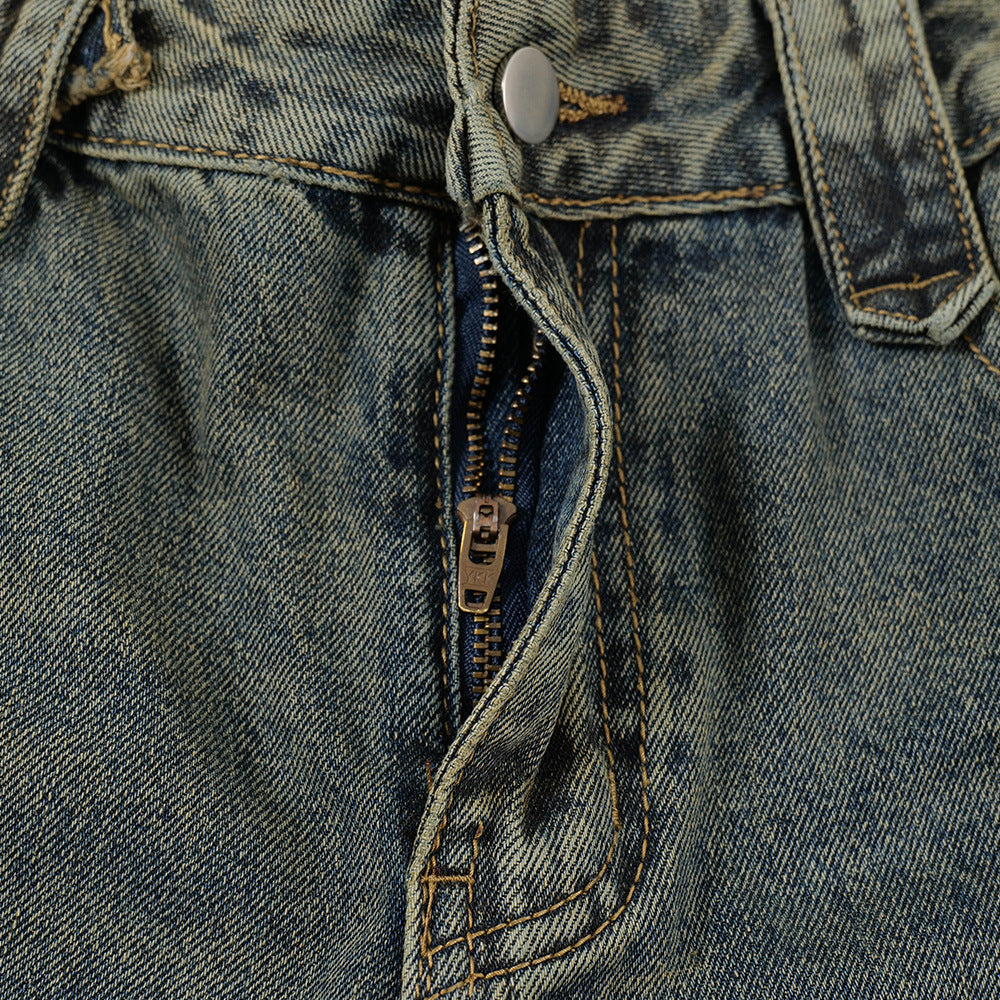 Punk Distressed Washed Denim Overalls Men