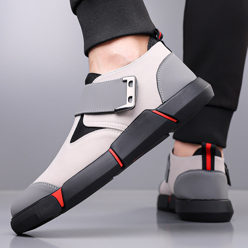 Men's Casual Leather Shoes Comfortable Slip-on Low-top Velcro Non-slip Flat Heel Shock Absorption