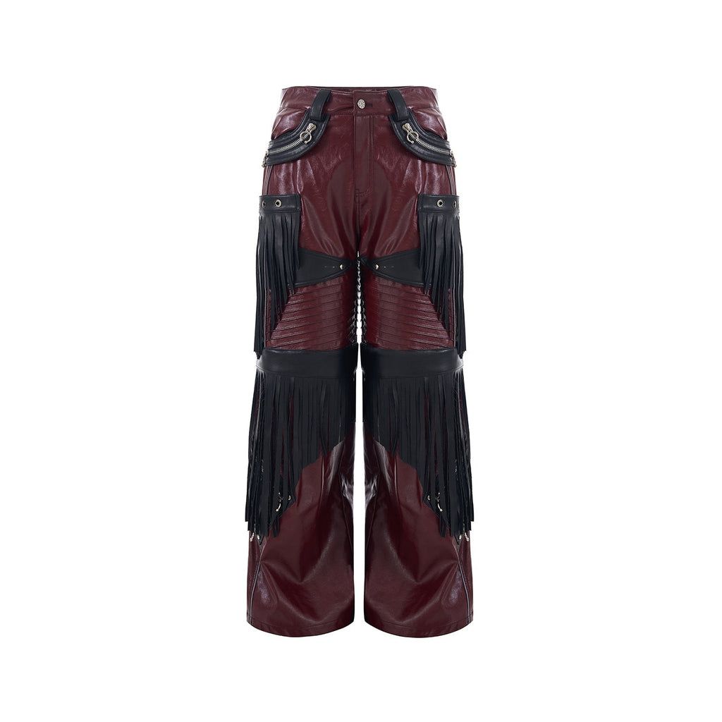 Deconstructed Design Red PU Leather Pants Male