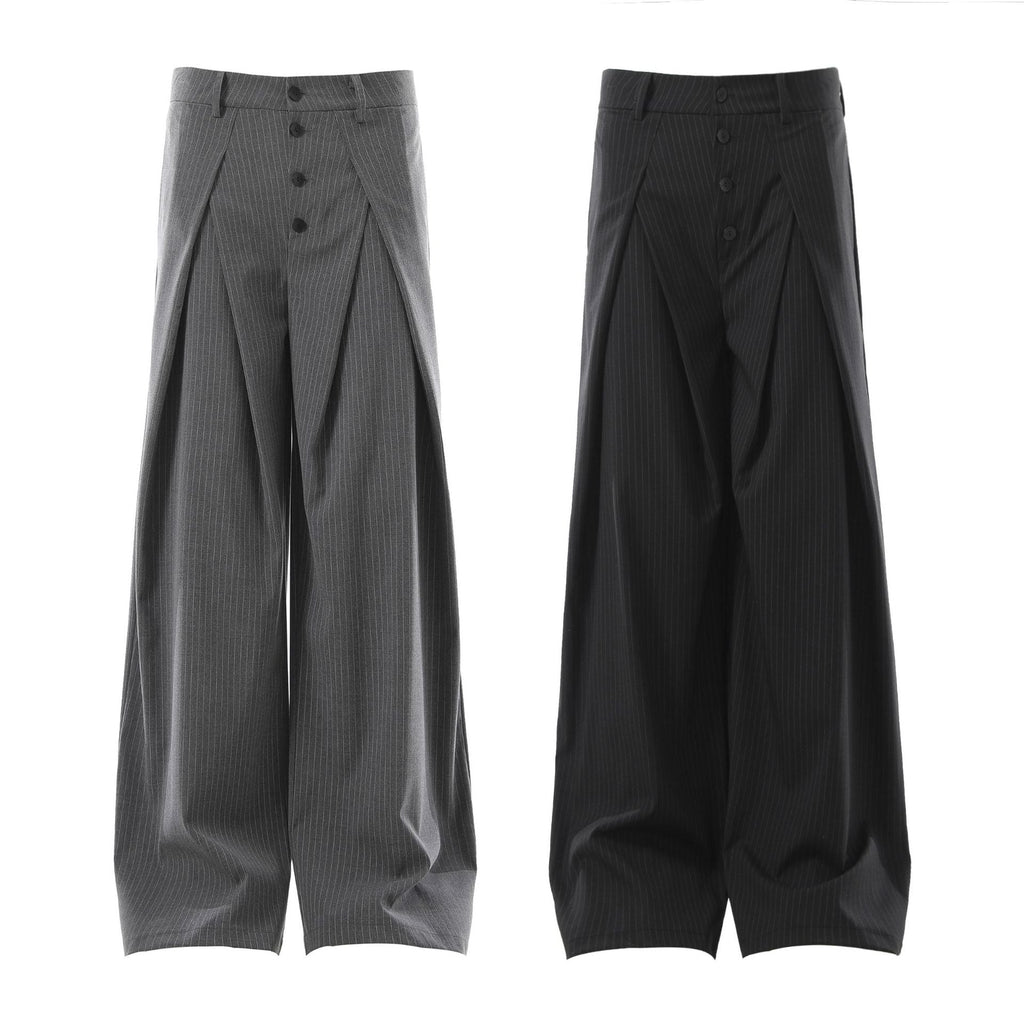 Retro Pleated Striped Button Suit Pants