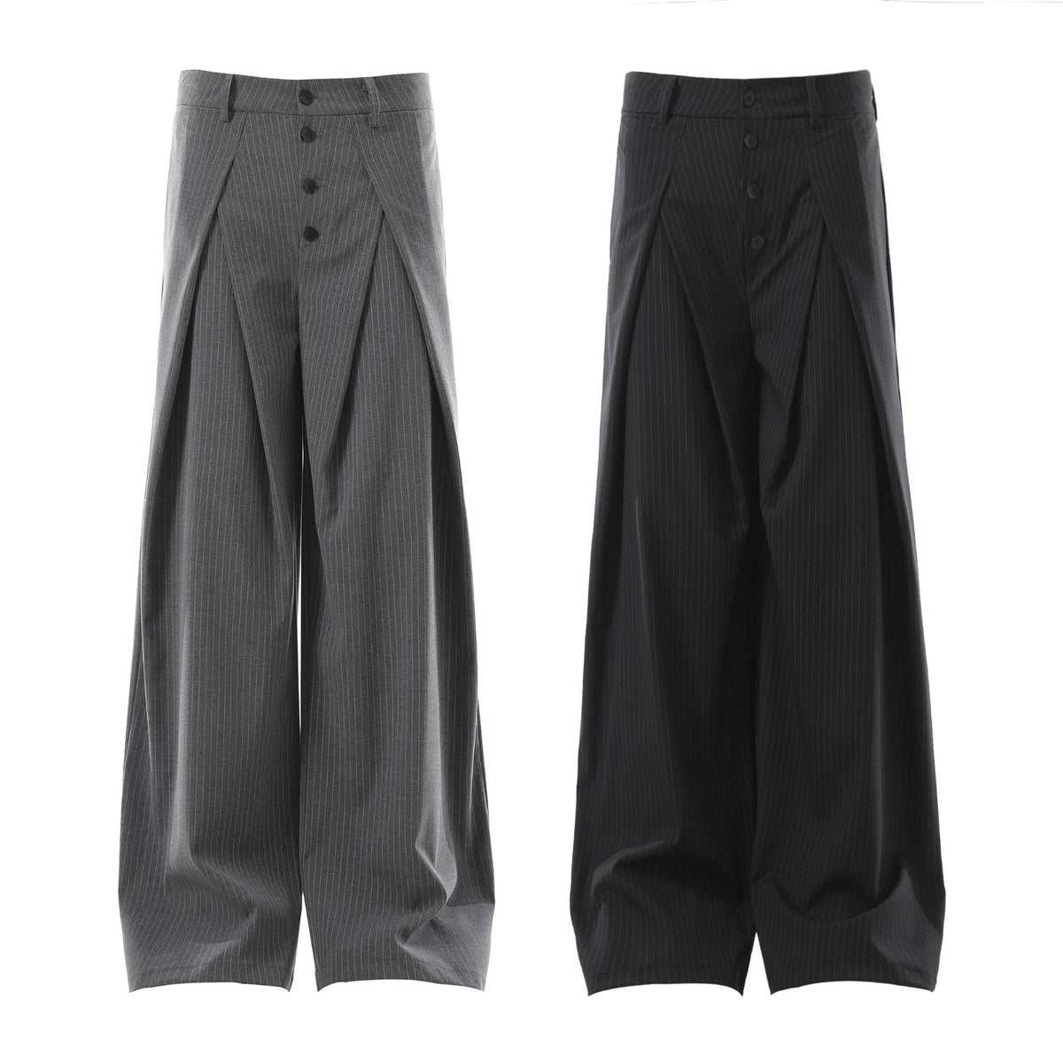 Retro Pleated Striped Button Suit Pants