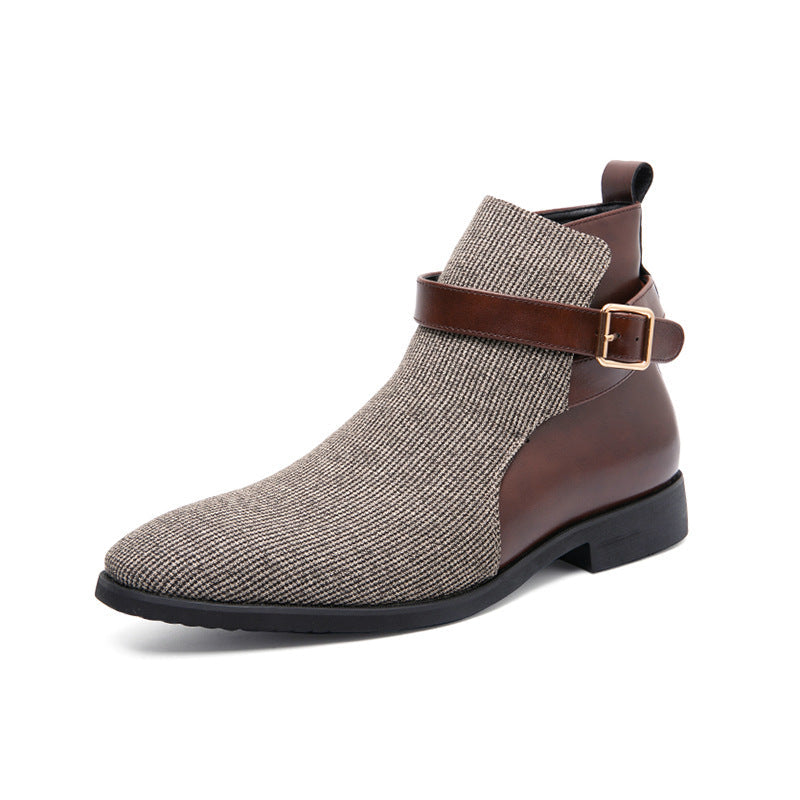 Men's High Top Working Wear Retro Platform British Style Color Block Biker Short Boots