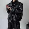 Men's High-grade Profile Casual Retro Metal Buckle Motorcycle Leather Coat