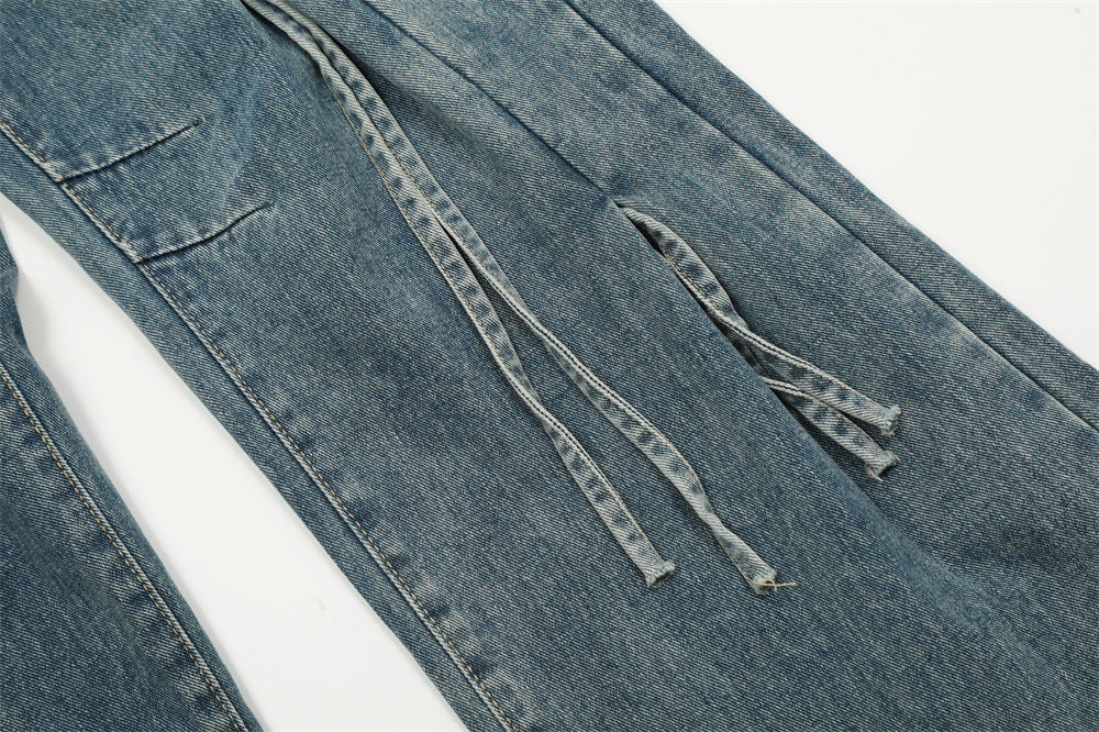 Drawstring Ruffle Design Sense Denim Trousers Men