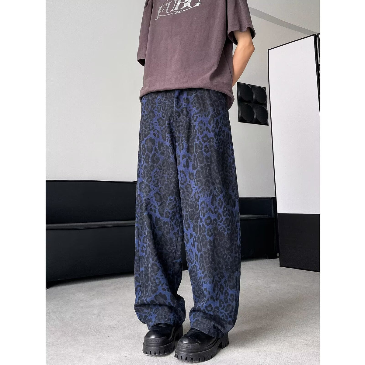 American Retro Leopard Print Wide-leg Pants Loose Straight