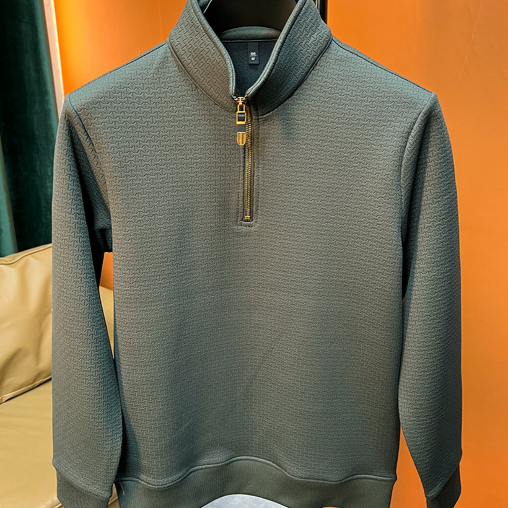 Men's Stand Collar Long Sleeve Turtleneck Zipper Top