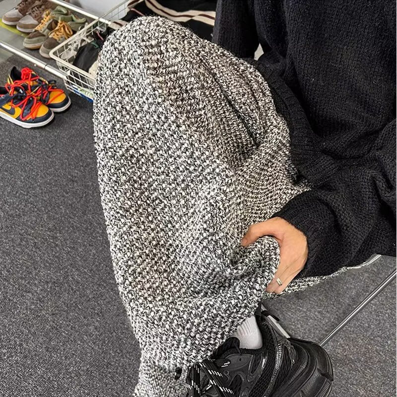 American Retro Houndstooth Woolen Wide-leg Pants Men