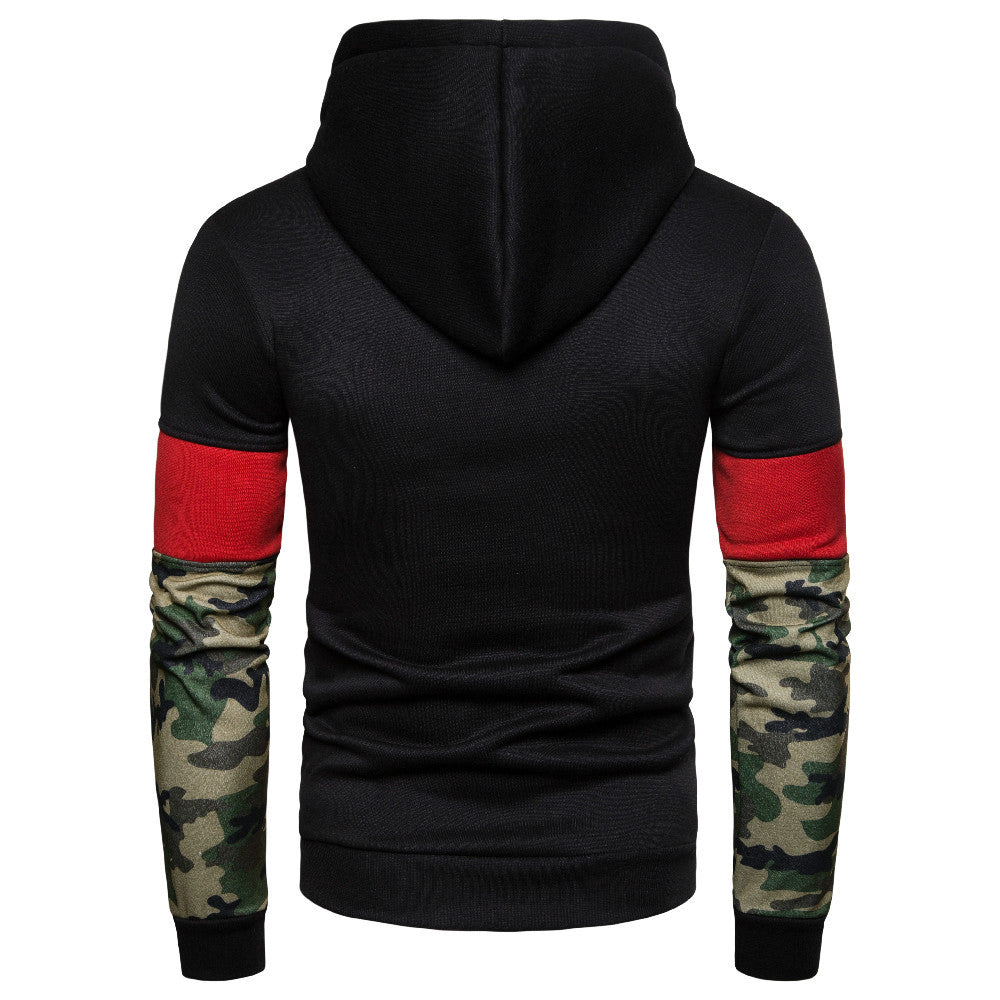 Men's Camouflage Stitching Solid Color Round Neck Sweater
