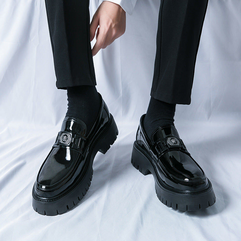 Summer Glossy Breathable Hidden Heel Platform Loafers Small Leather Shoes