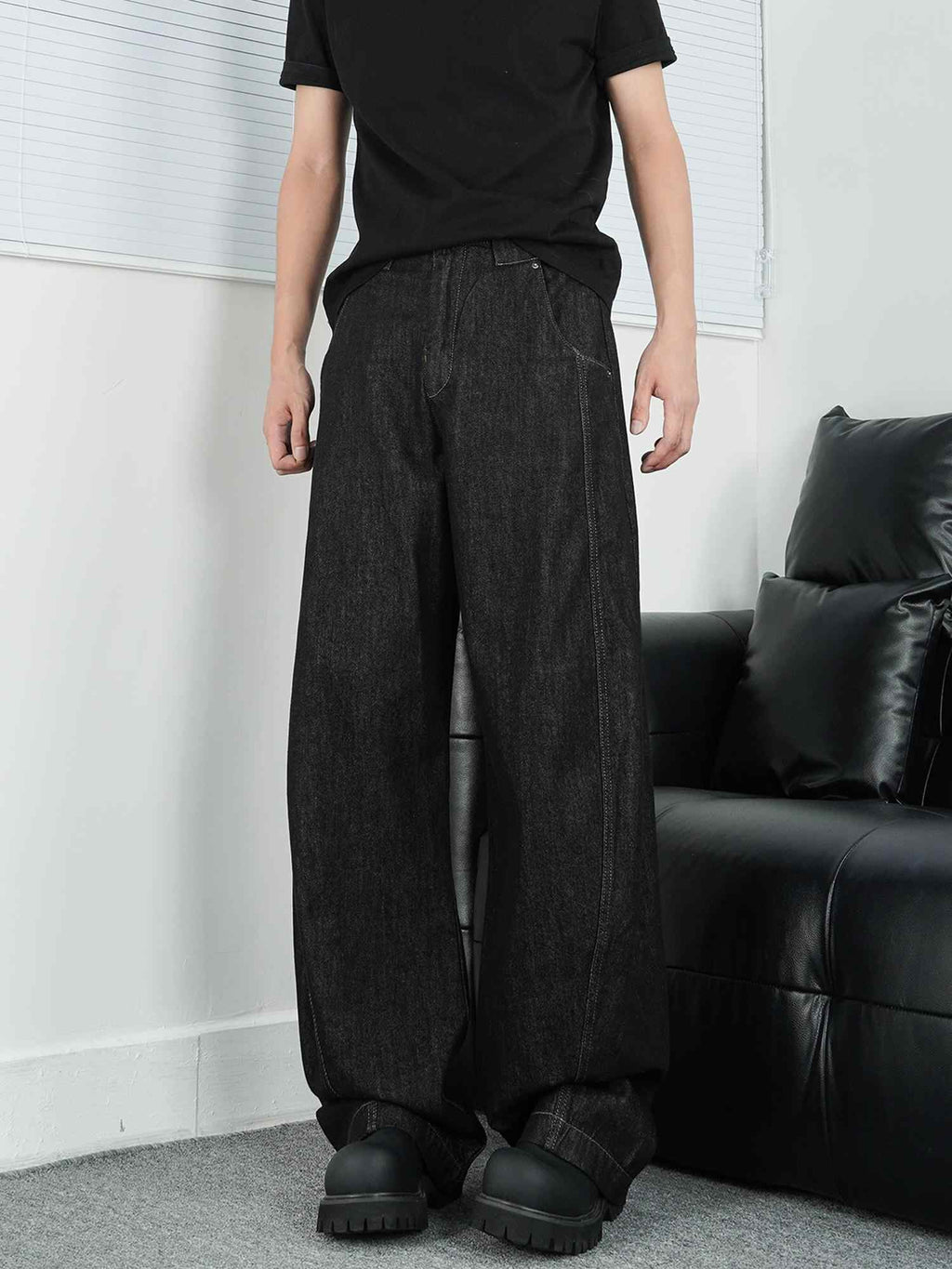 Black Wide-leg Jeans Men's Loose Mopping Casual Pants