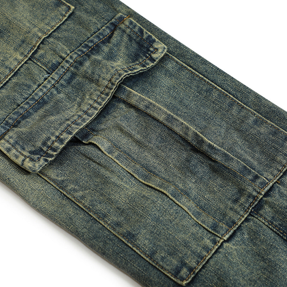 Men's American-style Vintage Washed Multi-pocket Jeans
