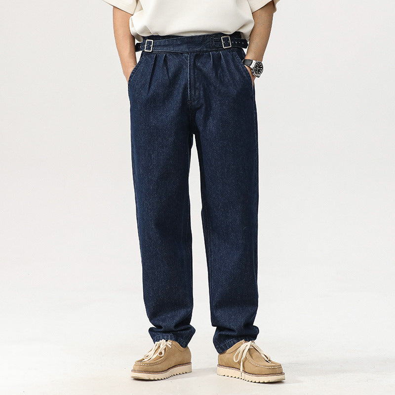 Blue Denim Straight High Waist Jeans For Men