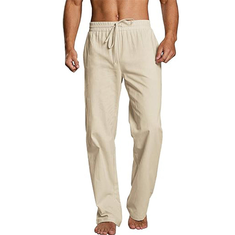 Cotton And Linen Loose Elastic Drawstring Waist Trousers