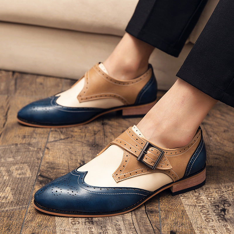 Men's Color-blocking Leather Shoes Fashion Trend