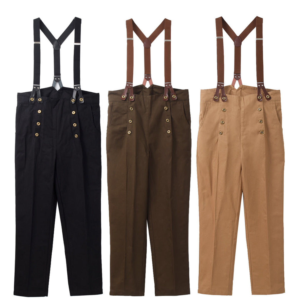 Men's Retro High Waist Double Breasted Casual Straight Pants