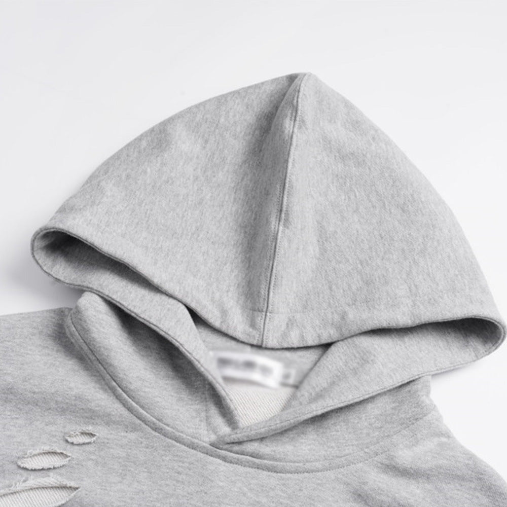 Badge Decoration Ripped Hoodie Sweater Men