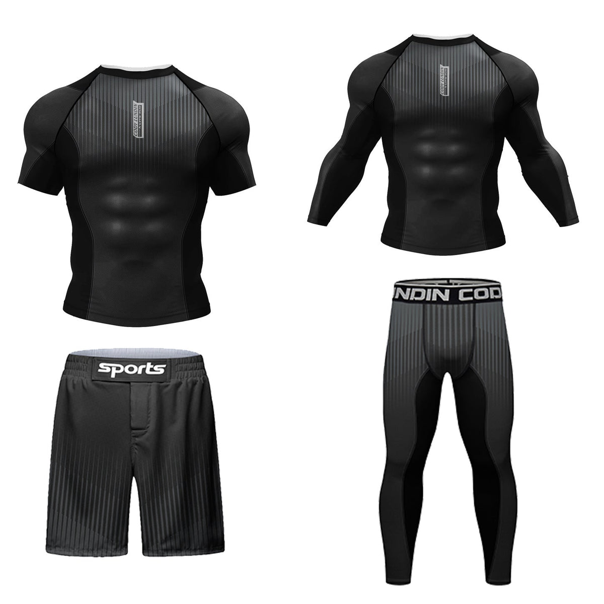 3D Printing Quick-drying Stretch Outdoor Fitness Basketball Sports Tights 4 PCs Set