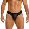 Men's Sexy Faux Leather Hip-exposed T-back Pants Lace Stitching Low Waist