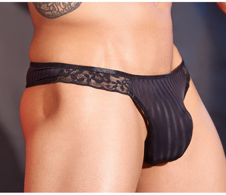 Lightweight Striped Lace Mens Thong Sexy