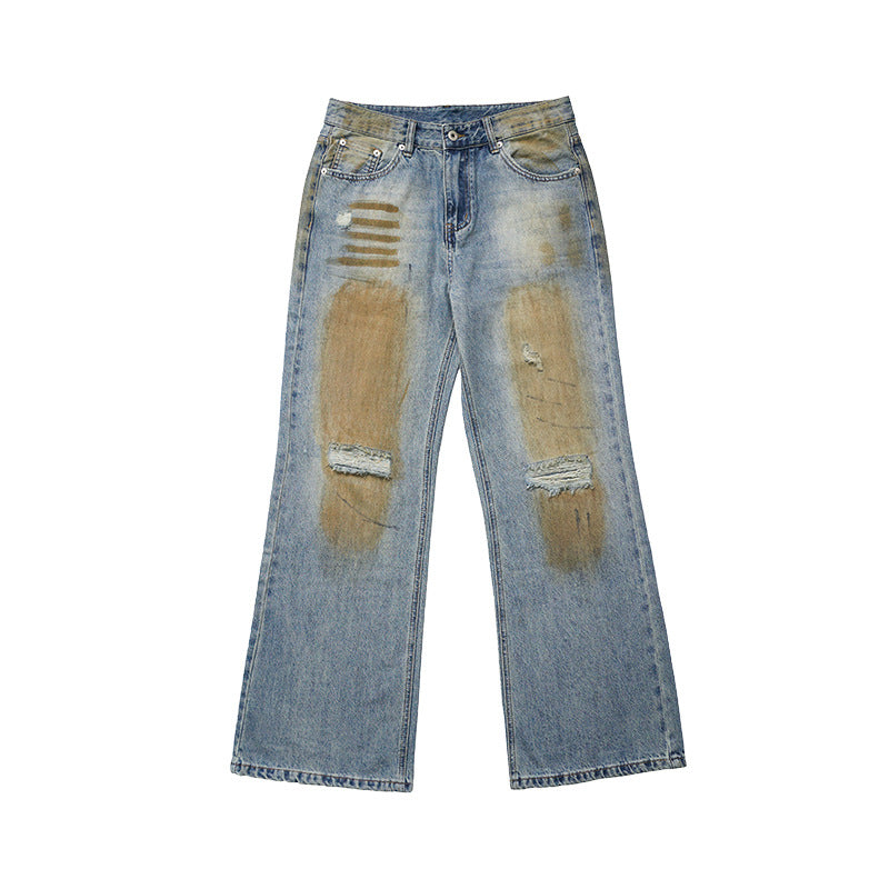 Wide Leg Straight Ripped Leisure Jeans