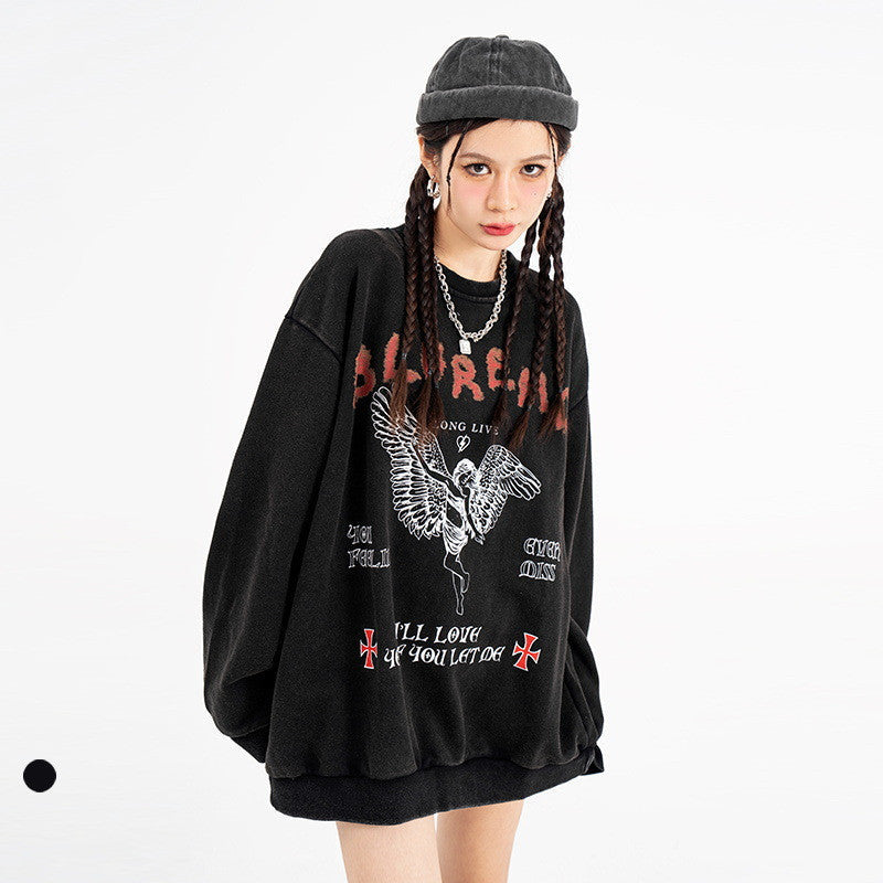 American Retro Washed Printed Terry Sweater