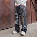 Street Graffiti Ripped Jeans Men And Women Loose Straight Neutral