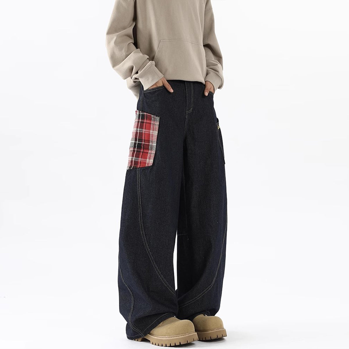 Retro Design Large Pocket Machete Cargo Jeans Men