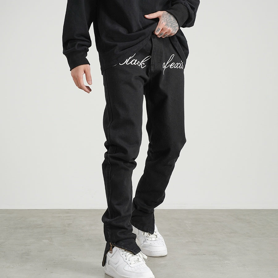 National Trendy Street Retro Embroidery Slit Jeans