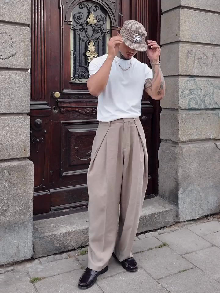 Men's High Waist Pleated Pants