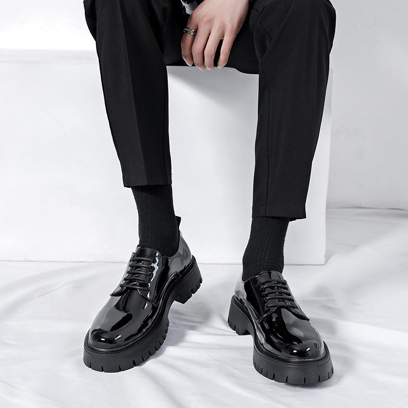 Plus Size Men's Shoes Fashion Shiny Surface Big Head Leather Shoes British Style