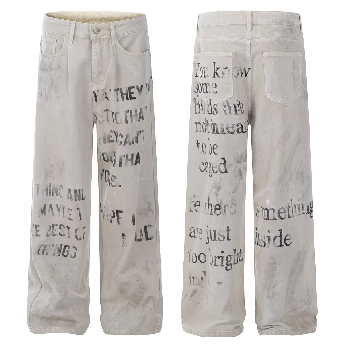 American Retro Distressed Slogan Letter Printed Jeans