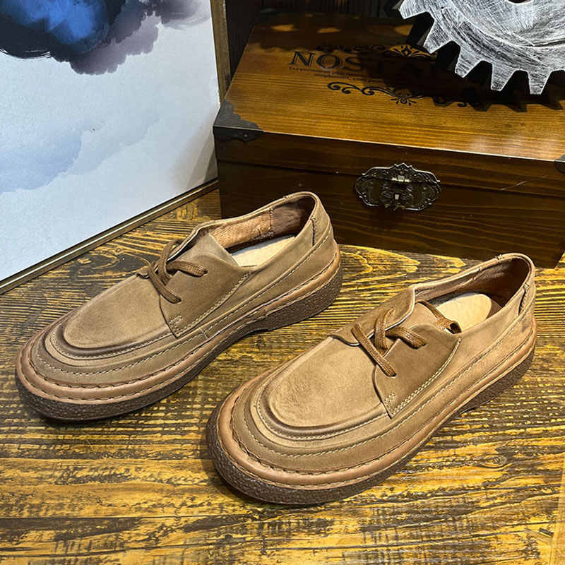 Round Head Genuine Leather Platform Men's Slip-on Leather Shoes