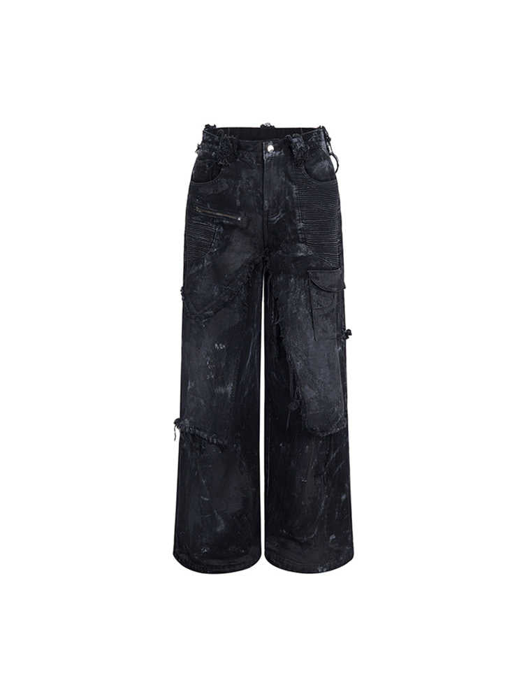 American High Street Fake Two-piece Hand-painted Double-layer Trousers