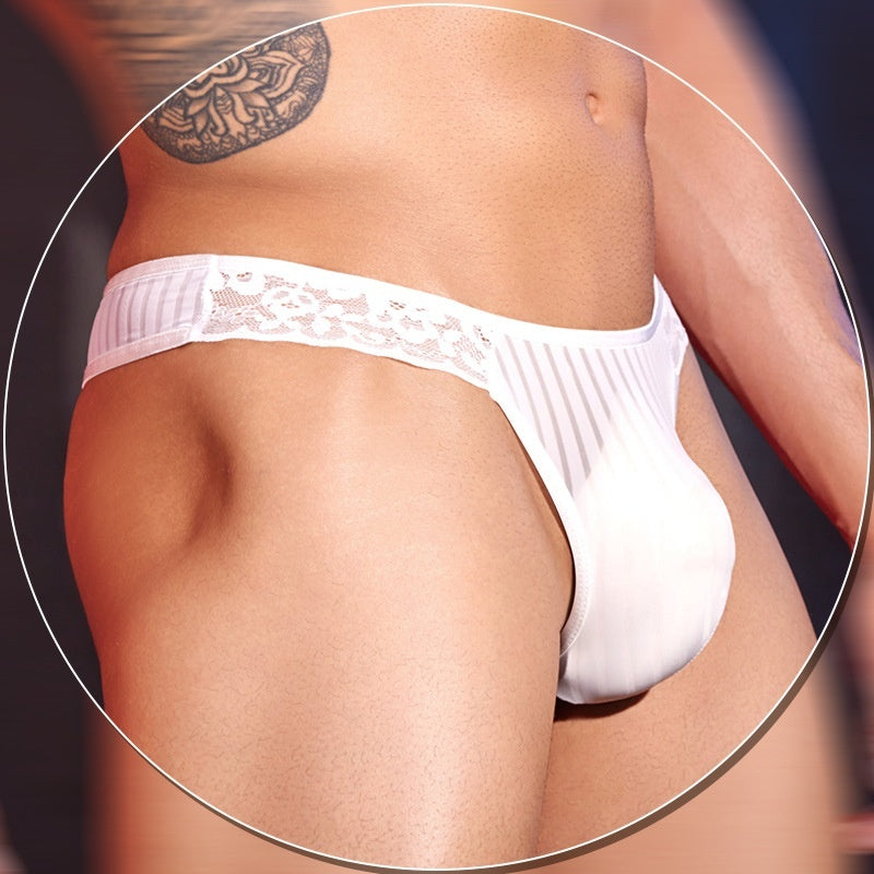 Lightweight Striped Lace Mens Thong Sexy