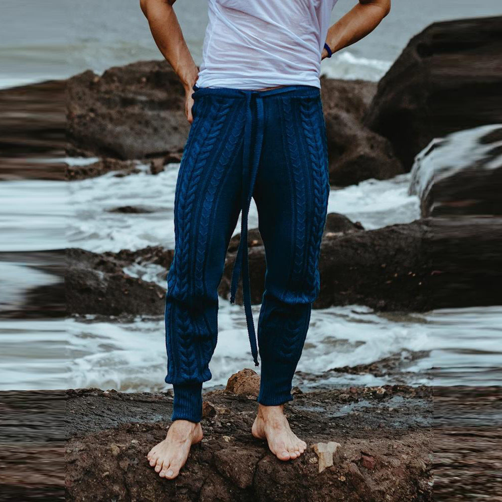 Teenager Straight Solid Color Woolen Mid Waist Trousers Men