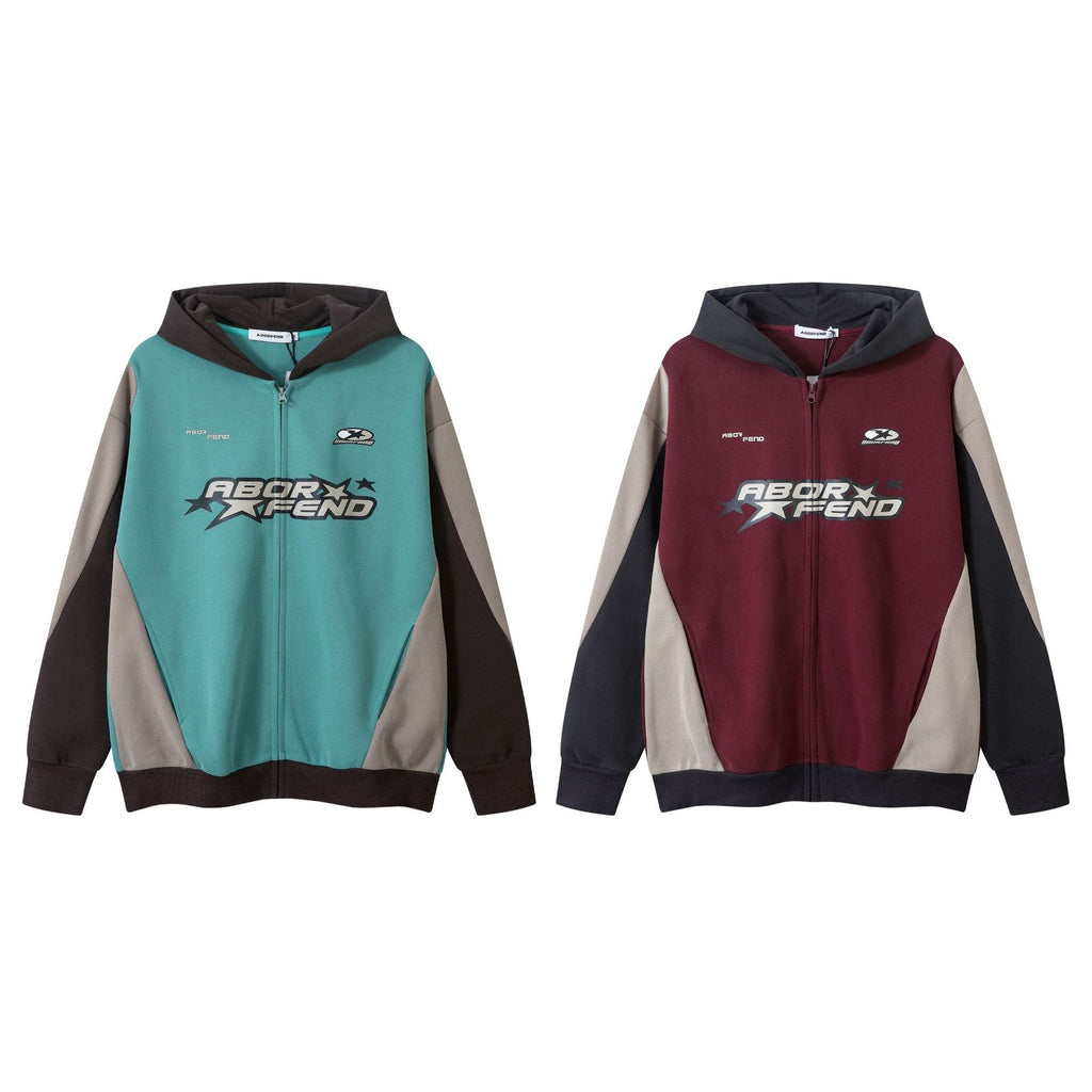 Retro Color Contrast Patchwork Letters Printed Hoodie