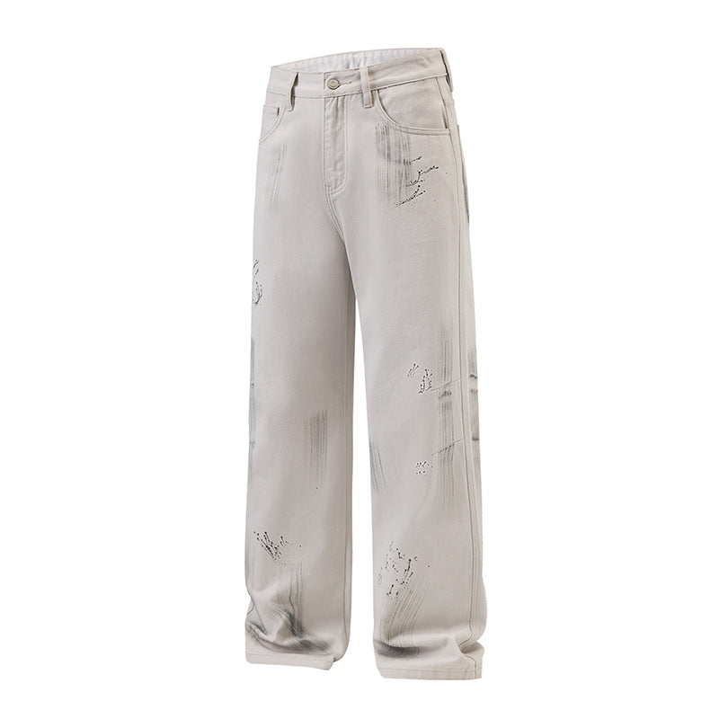 American Street Hip Hop Tie-dyed Washed Jeans Men