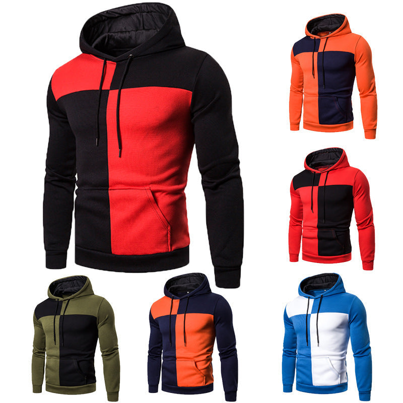 Men's Contrast Stitching Casual Sweater European Size Hooded Slim Pullover Jacket