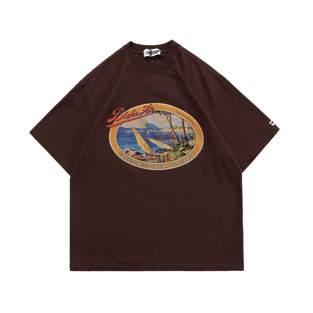 Men's And Women's Retro Washed And Old Printed Short Sleeves