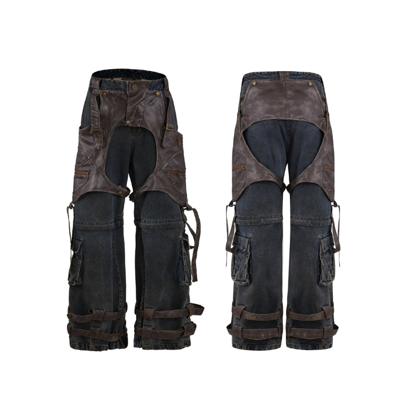 Retro Deconstructed Jeans Men's Detachable Stitching
