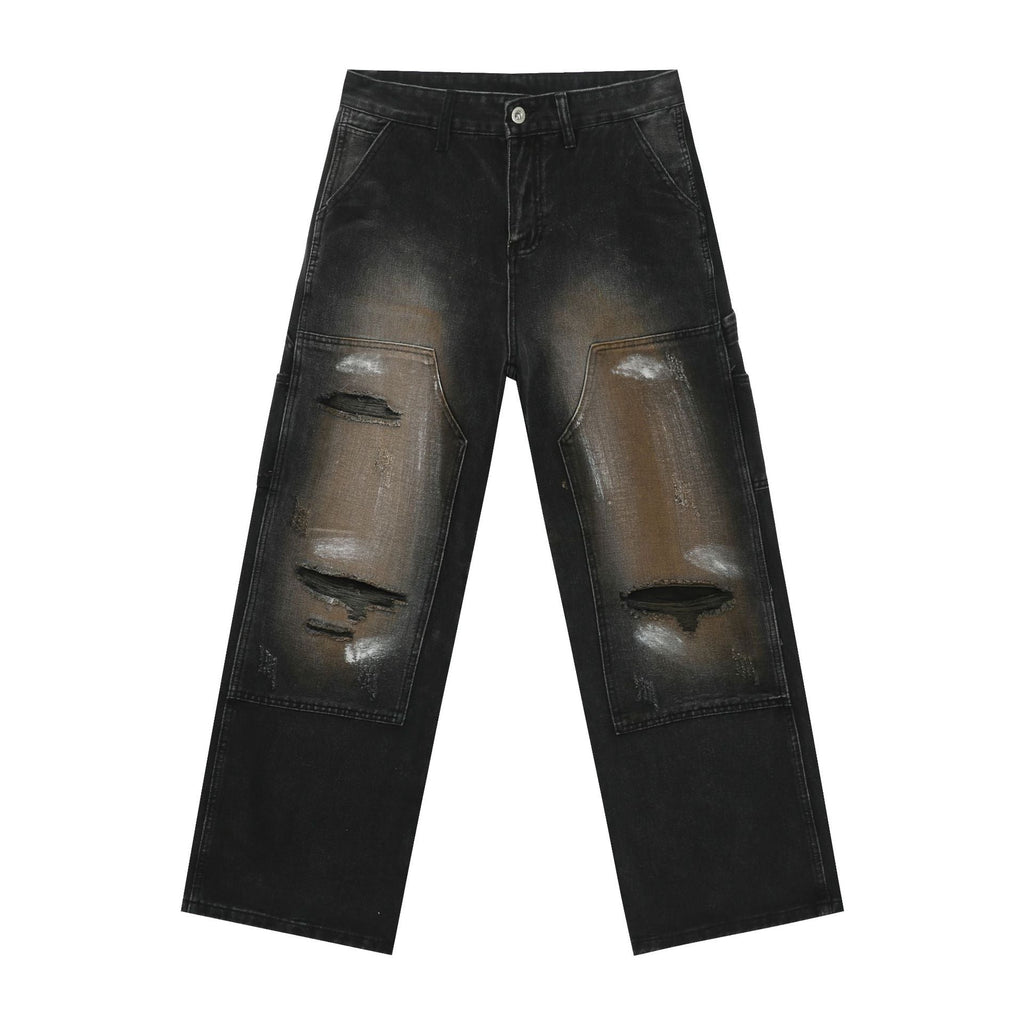 Street Retro Jeans Men's Loose Hole Straight-leg Trousers
