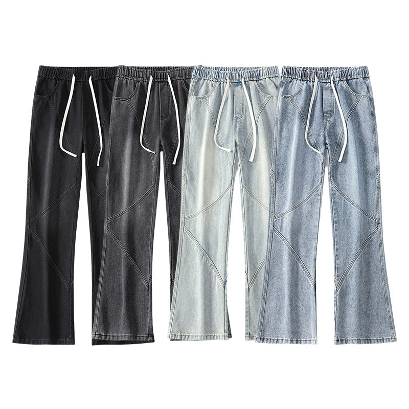 Men's American-style Retro Drawstring Design Stitching Jeans