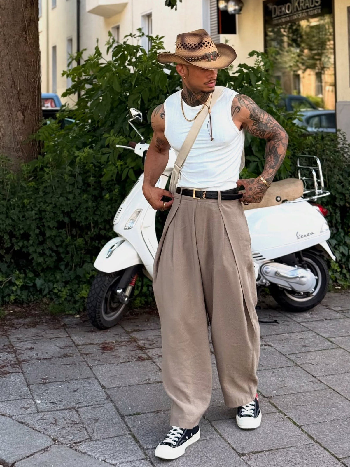 Men's High Waist Pleated Pants