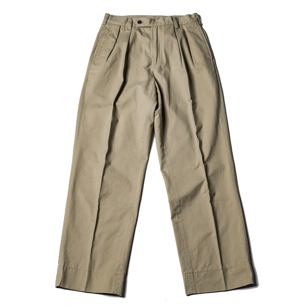 Retro Men's Casual Trousers Two Pleats Loose Cargo