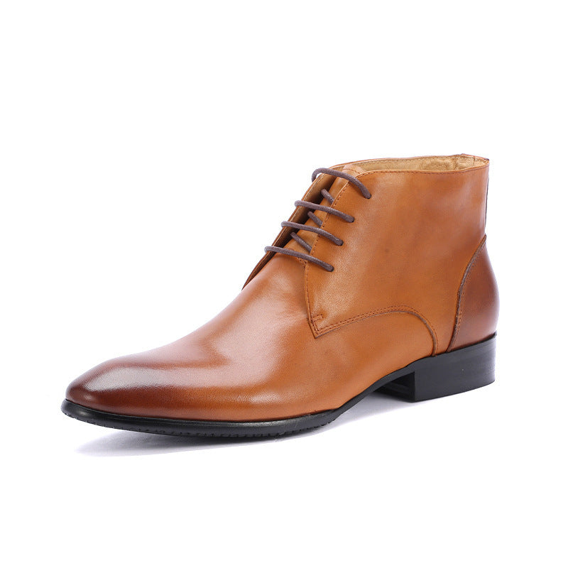 High-top Leather Men's Shoes Pointed Toe Business Formal Wear British Martin Boots