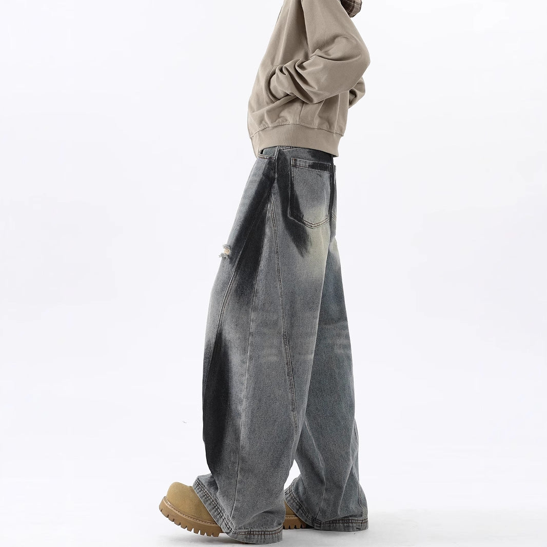 Men's American-style Splash-ink Ripped Machete Jeans